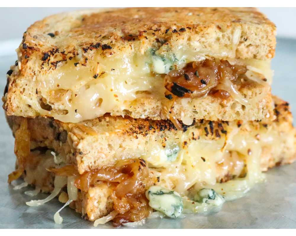 Grilled Cheese with Toma, Original Blue and Balsamic Onions