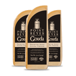 Three packages of Point Reyes Gouda cheese on a white background