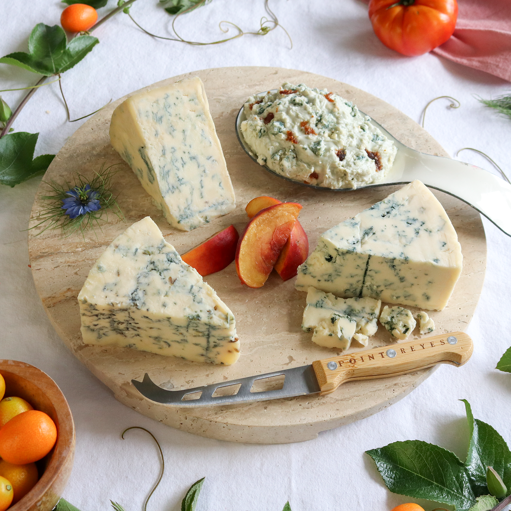shades of blue cheese pack prepared on a round board