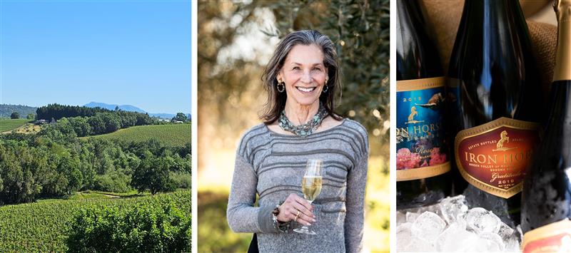 Joy Sterling, Iron Horse Vineyards and champagne bottle on ice