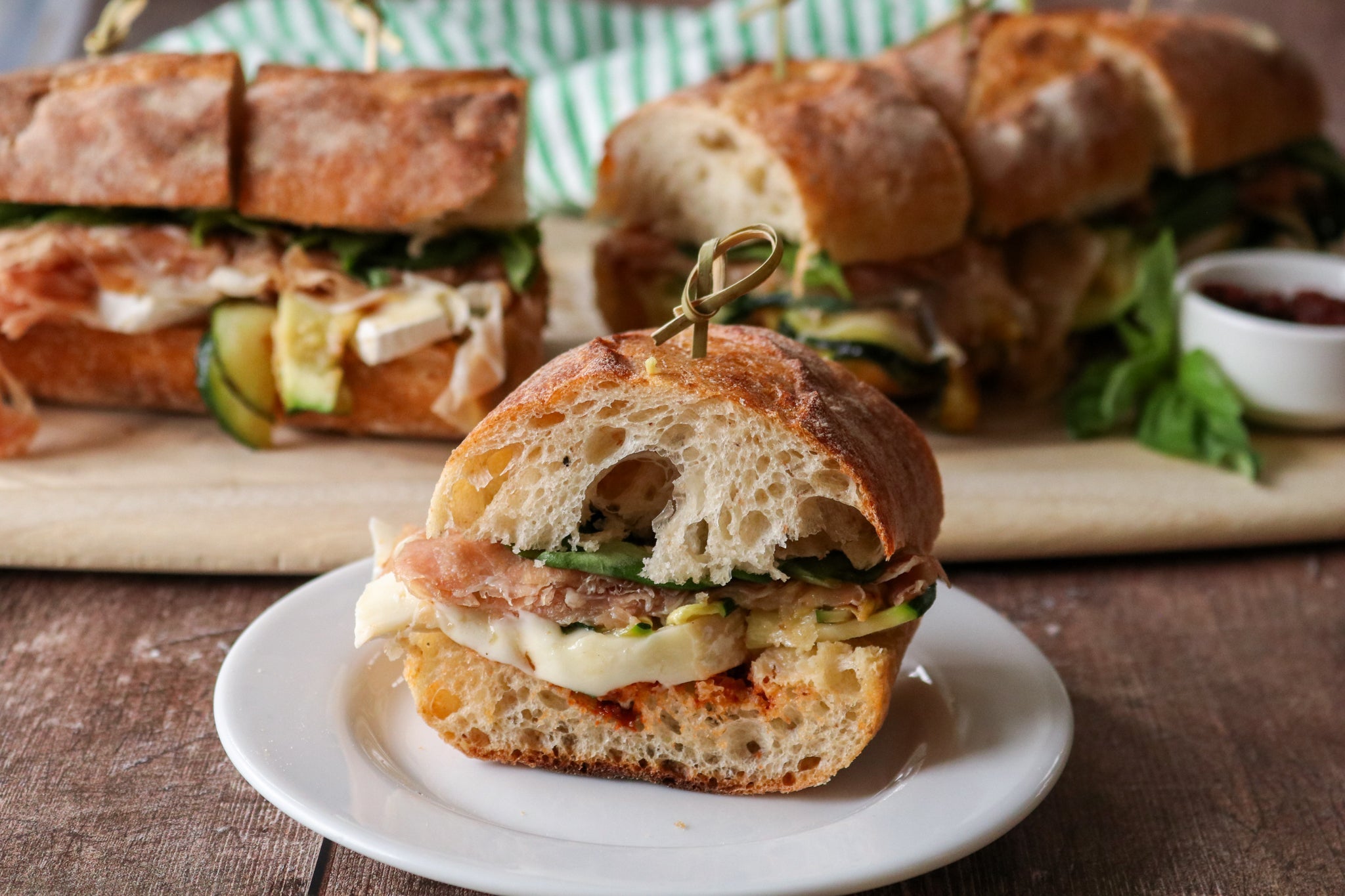 Sandwich with Zucchini, Prosciutto, Basil & Brie