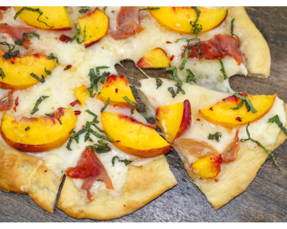 Toma Flatbread with Peaches & Prosciutto 