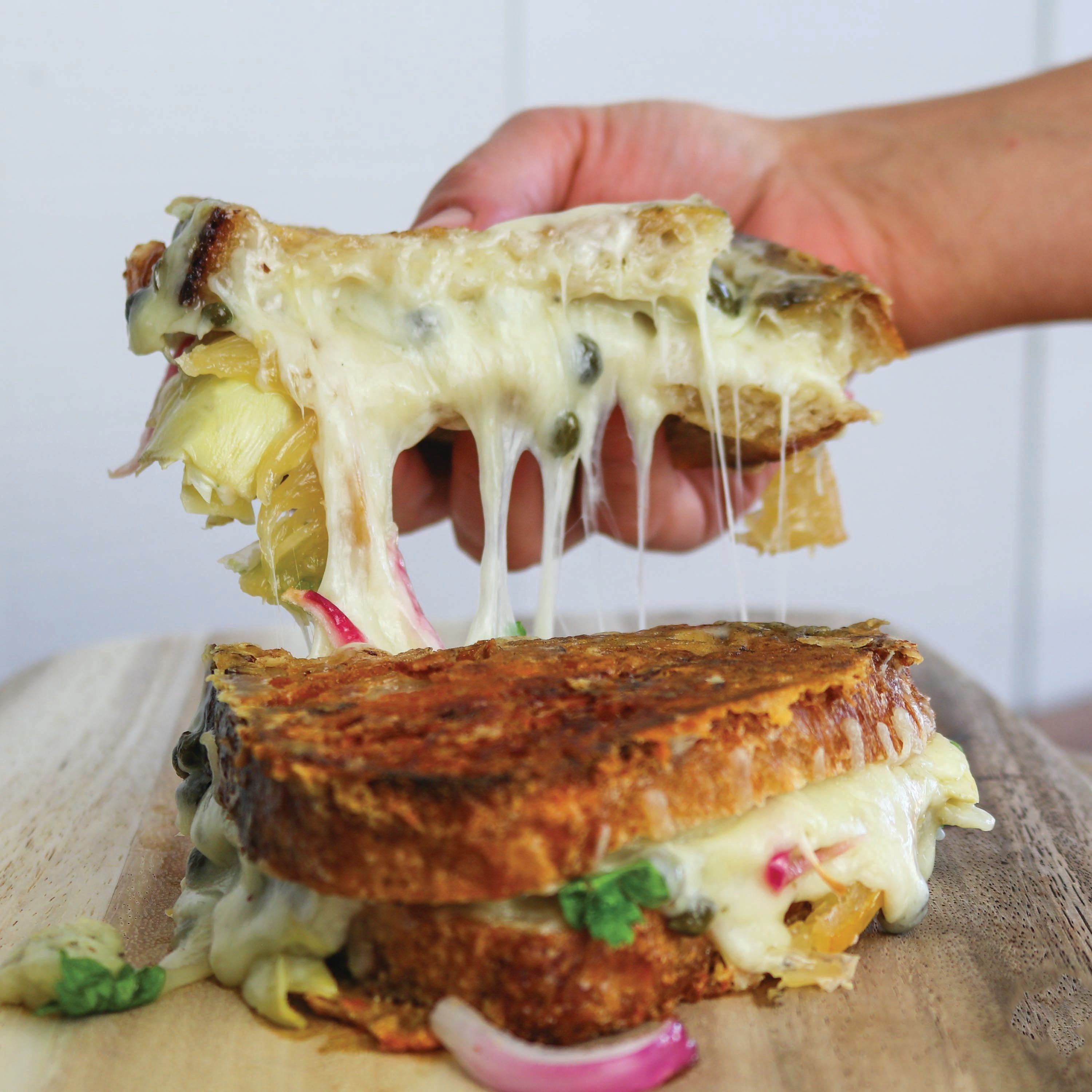 TomaTruffle and Artichoke & Preserved Lemon Grilled Cheese