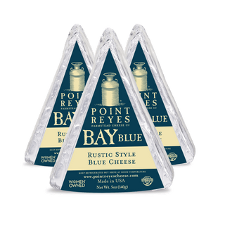 Three packages of Point Reyes Bay Blue Rustic Style Blue Cheese on a white background