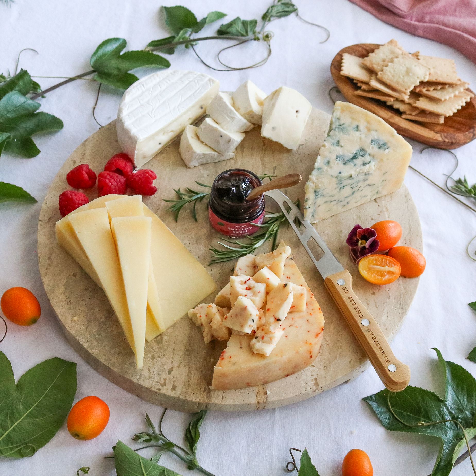 Cheese and Thank you gift pack prepared on a round board