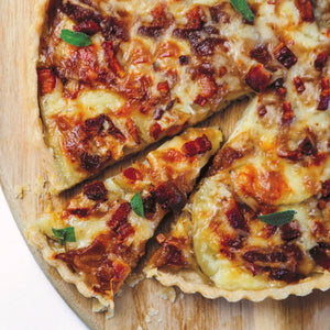 Toma cheese, bacon, and potato tart